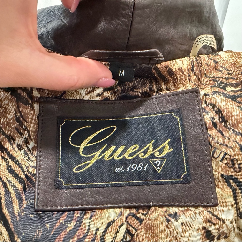 Guess Vintage Genuine Leather Jacket Brown - Picture 4 of 12
